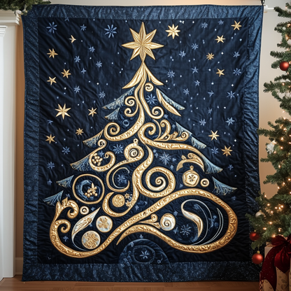 Golden Holiday Tree Quilted Blanket NCU0TL1528