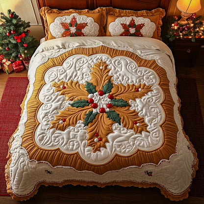 Golden Holly 3-Piece Quilted Bedding Set NCU0XD431