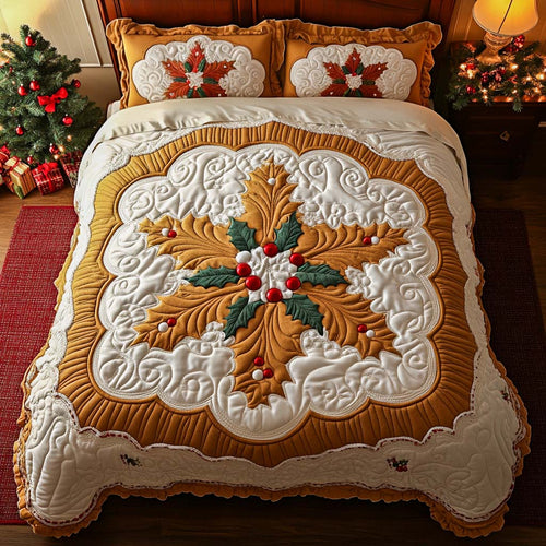 Golden Holly 3-Piece Quilted Bedding Set NCU0XD431