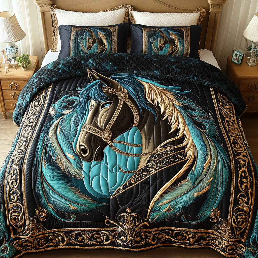Golden Hoof 3-Piece Quilted Bedding Set NCU0VH1934