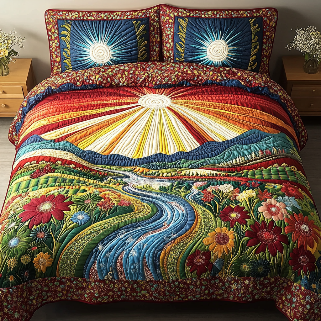 Golden Horizon 3-Piece Quilted Bedding Set NCU0DK4306