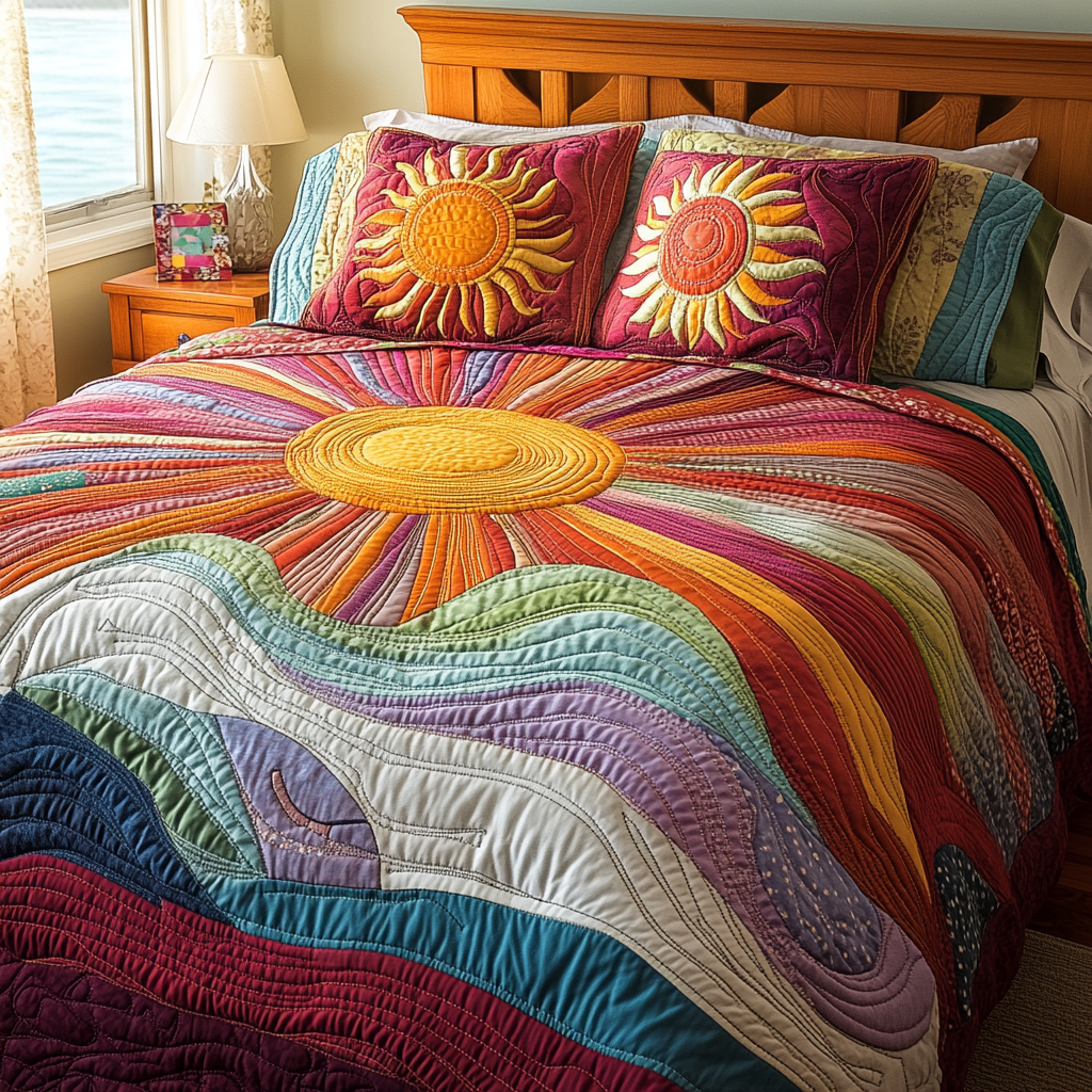 Golden Horizon 3-Piece Quilted Bedding Set NCU0VL913