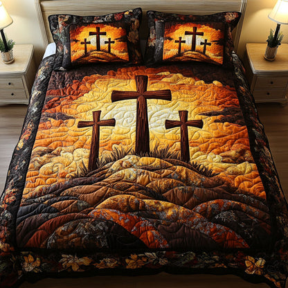 Golden Horizon Crosses 3-Piece Quilted Bedding Set NCU0NT3504