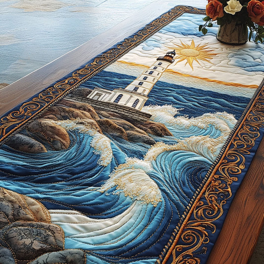 Golden Horizon Lighthouse Quilted Table Runner NCU0NT3758