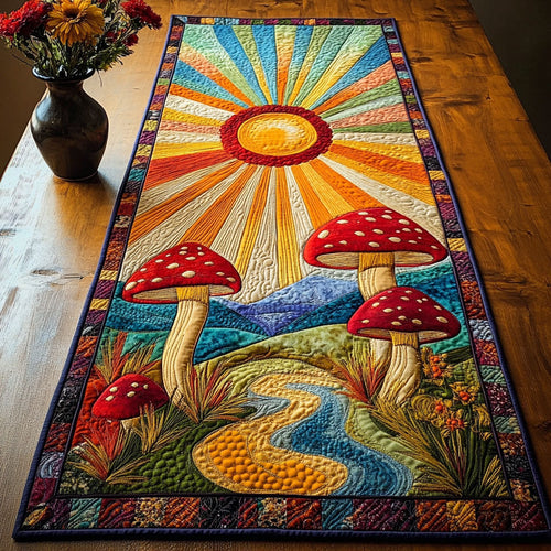 Golden Horizon Mushrooms Quilted Table Runner NCU0NT3710