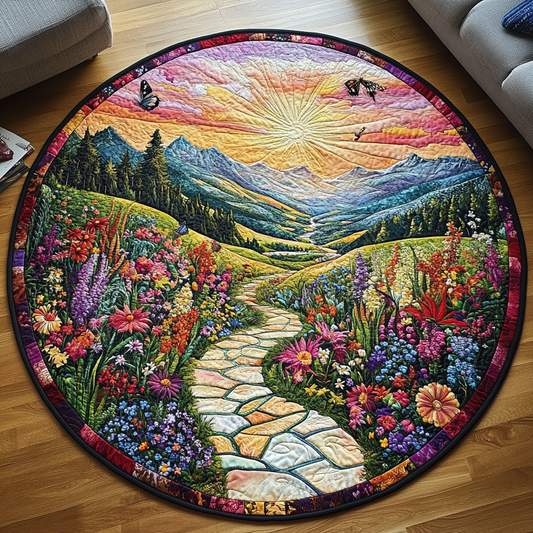 Golden Horizon Pathway Quilted Round Mat NCU0VL1271
