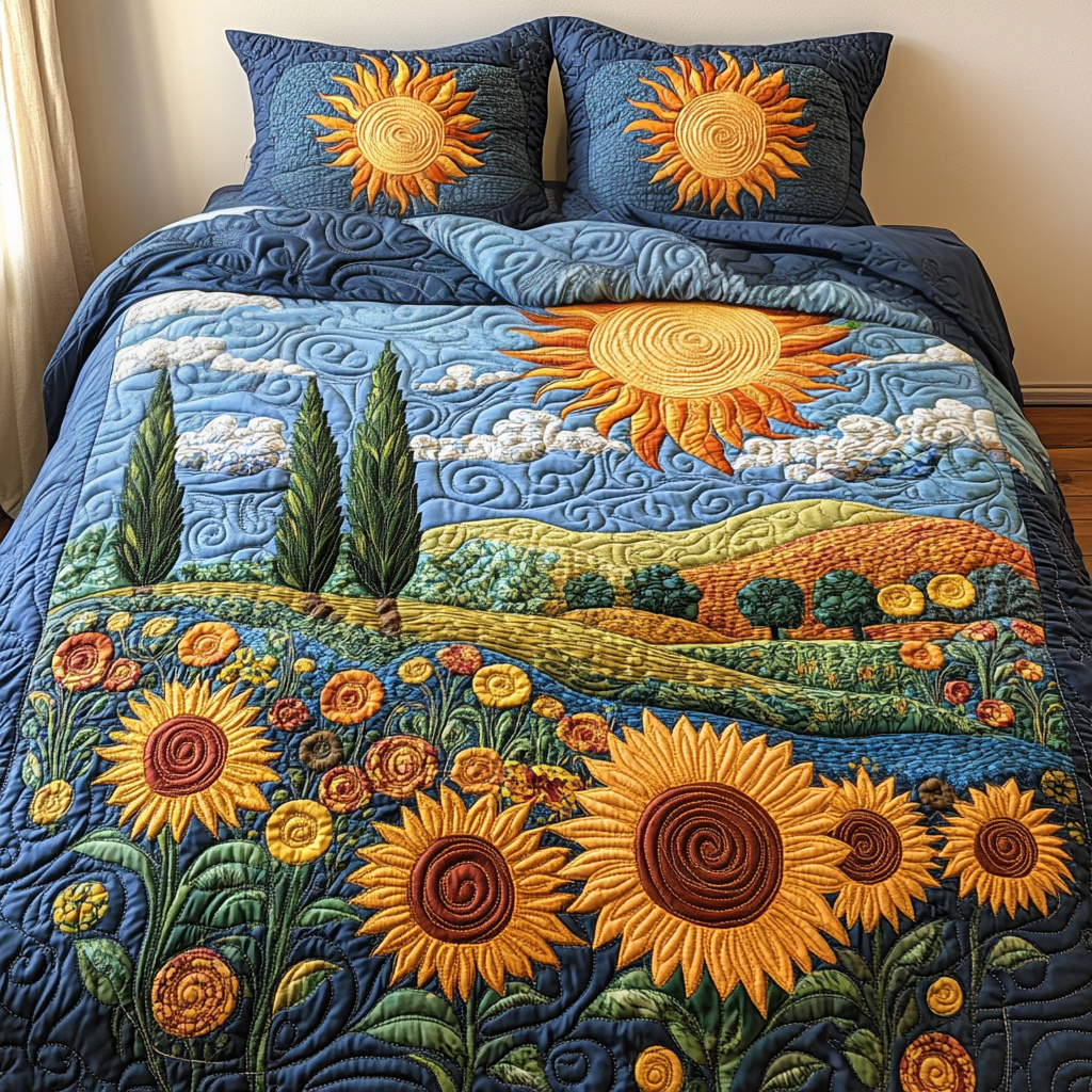 Golden Horizon 3-Piece Quilted Bedding Set NCU0DV2985