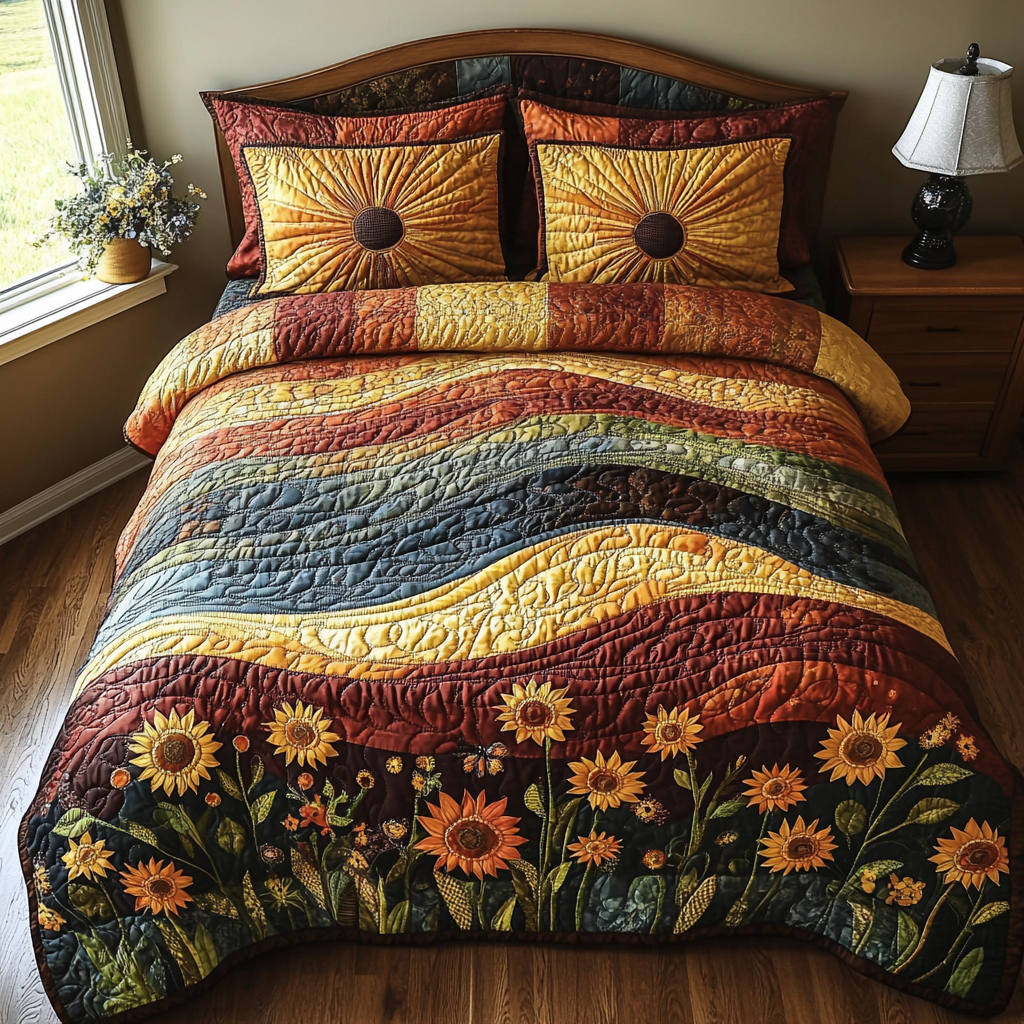 Golden Horizon 3-Piece Quilted Bedding Set NCU0DV4143