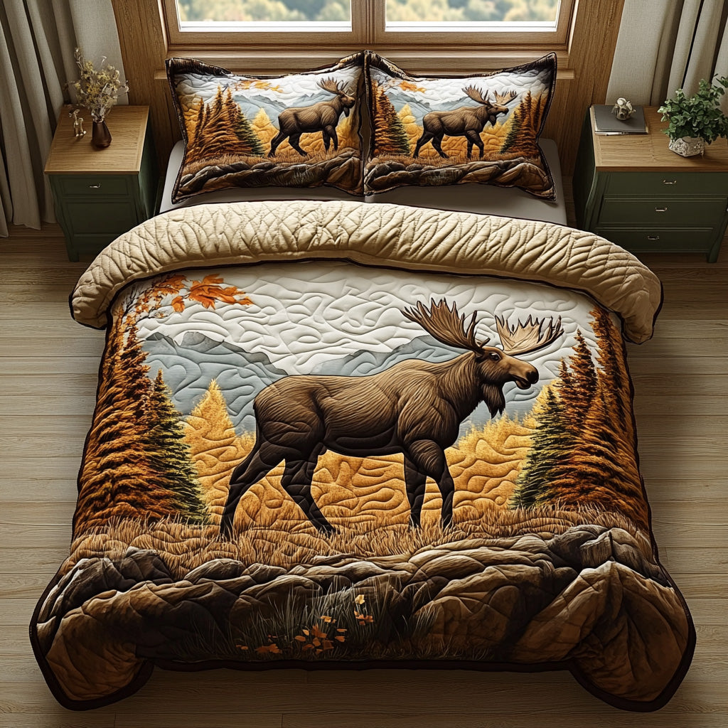 Golden Horns 3-Piece Quilted Bedding Set NCU0DV7082