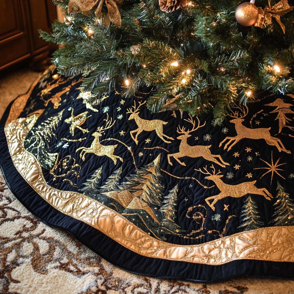 Golden Horns Christmas Quilted Tree Skirt NCU0NT11092