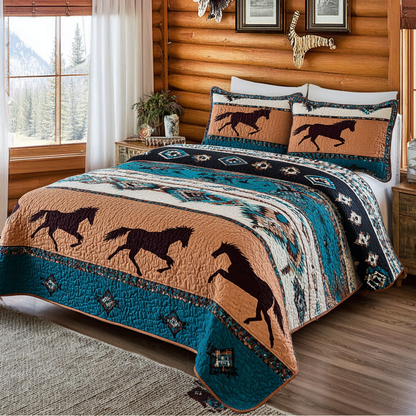 Golden Horse 3-Piece Quilted Bedding Set NCU0DK10816
