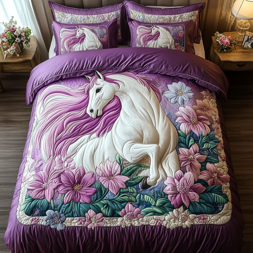 Golden Horse 3-Piece Quilted Bedding Set NCU0DK8061