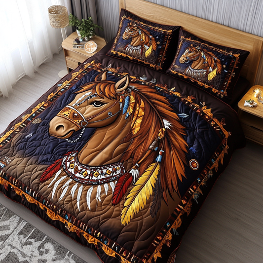 Golden Horse 3-Piece Quilted Bedding Set NCU0DK9208