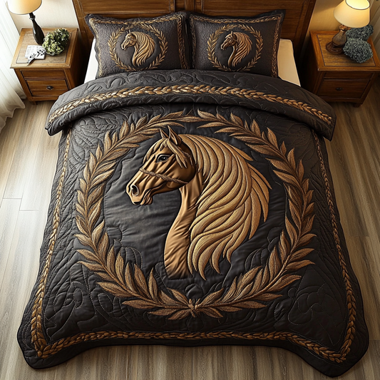 Golden Horse 3-Piece Quilted Bedding Set NCU0DK9629