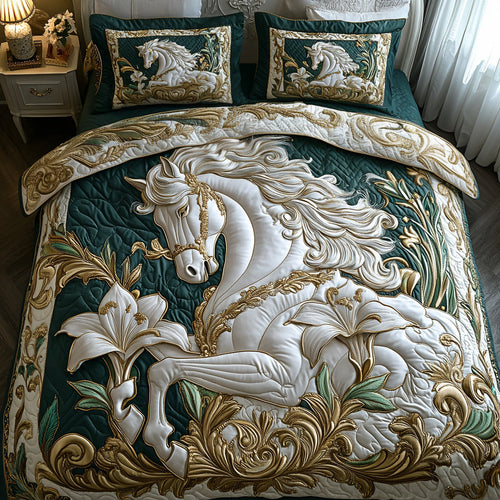 Golden Horse 3-Piece Quilted Bedding Set NCU0DV6392