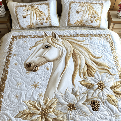 Golden Horse Charm 3-Piece Quilted Bedding Set NCU0DV2005