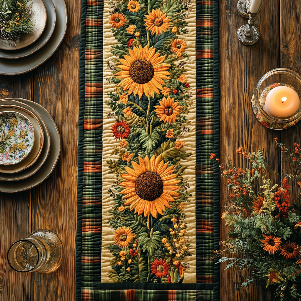 Golden Hour Blossoms Quilted Table Runner NCU0DV3464