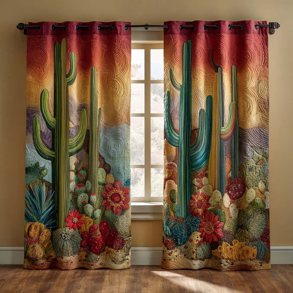 Golden Hour Cactus Garden Quilted Curtains NCU0XD2002