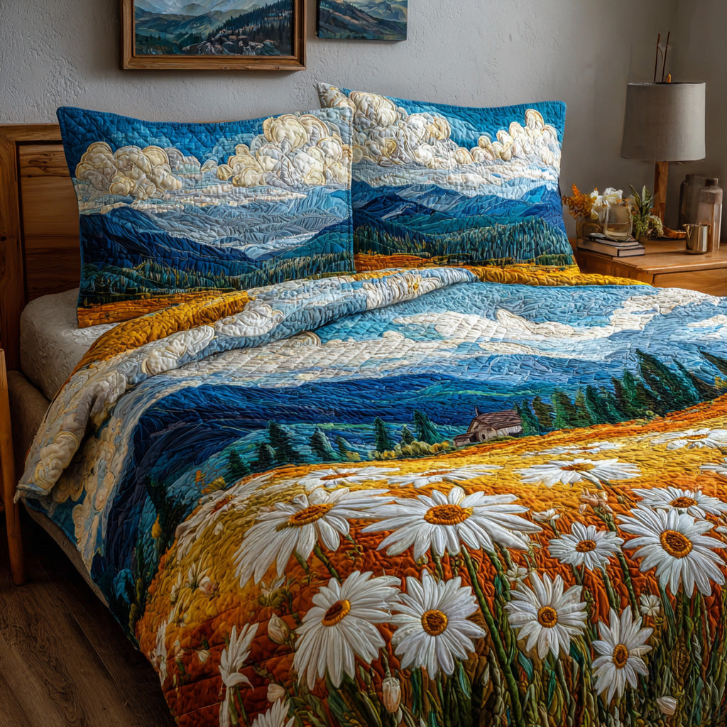 Golden Hour Daisies 3-Piece Quilted Bedding Set NCU0VL3041