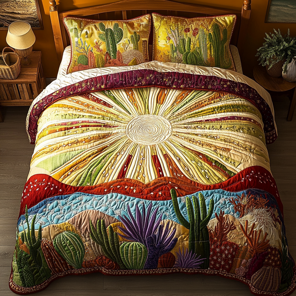 Golden Hour Desert 3-Piece Quilted Bedding Set NCU0VL1073