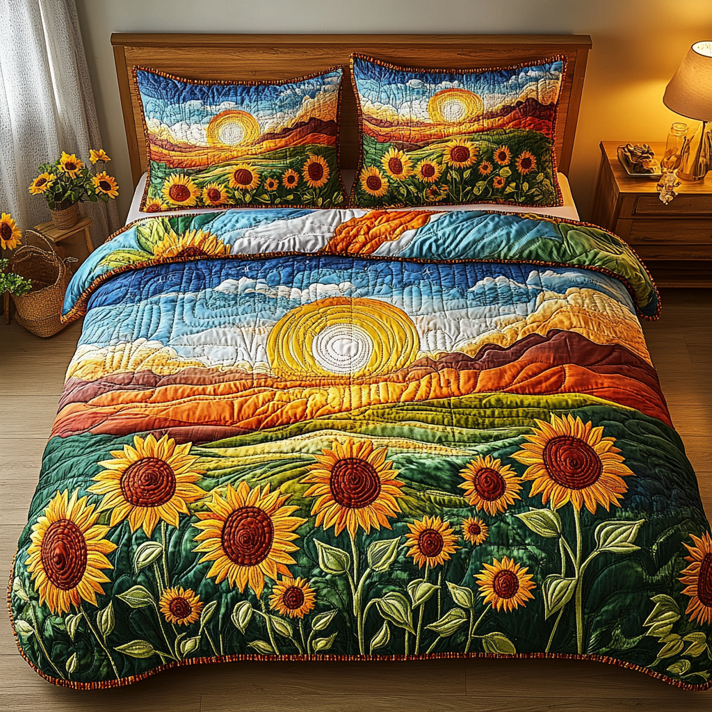 Golden Hugs 3-Piece Quilted Bedding Set NCU0VL2407