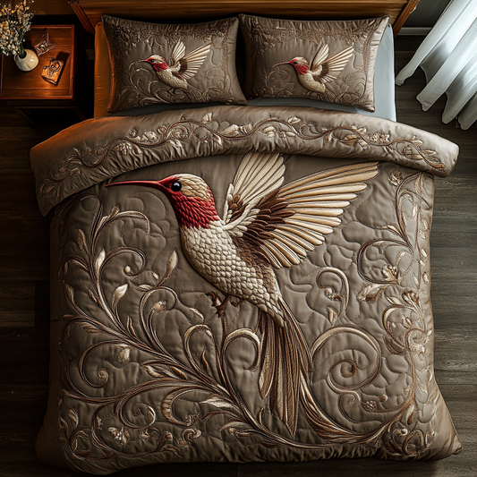 Golden Hummingbird 3-Piece Quilted Bedding Set NCU0DV5980