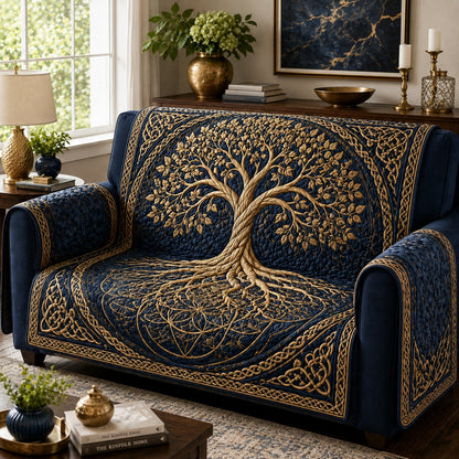 Golden Indigo Forest Quilted Sofa Cover NCU0VL3861