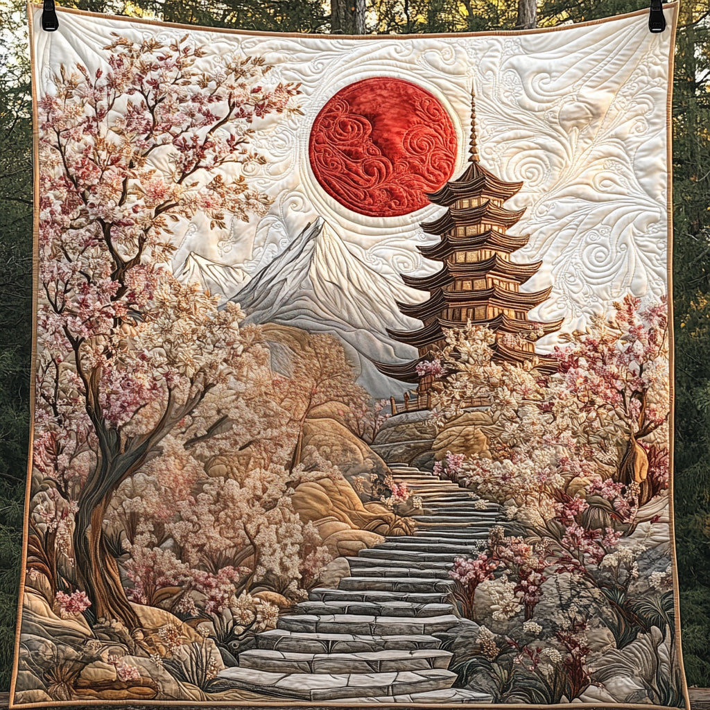 Golden Japanese Pagoda Quilted Blanket NCU0DV6605
