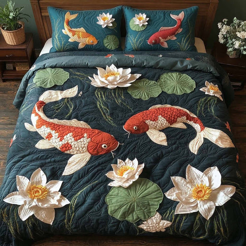 Golden Koi 3-Piece Quilted Bedding Set NCU0XD2631