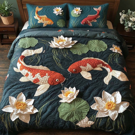 Golden Koi 3-Piece Quilted Bedding Set NCU0XD2631