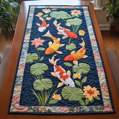 Golden Koi Quilted Table Runner NCU0DK7521