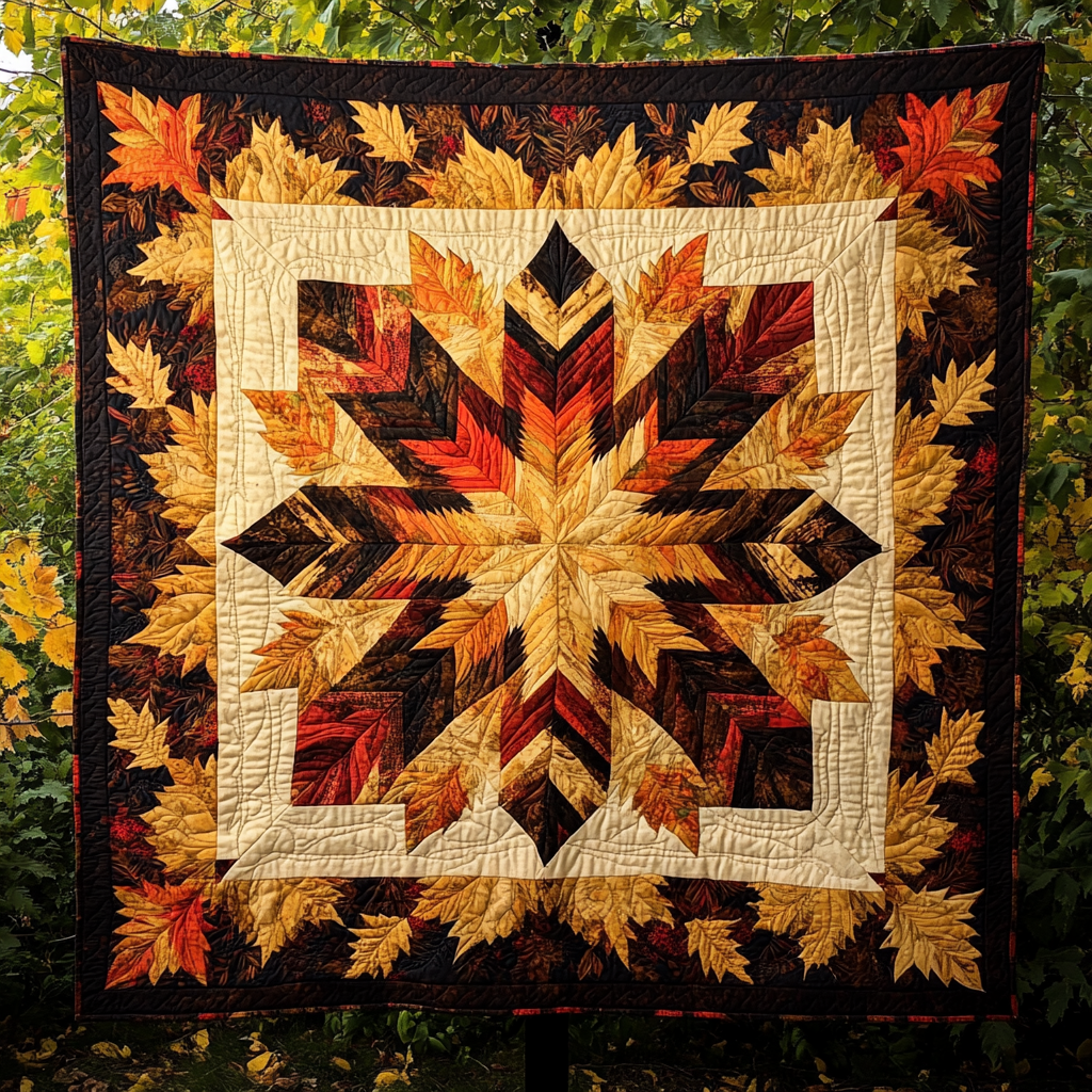 Golden Leaf Cascade Quilted Blanket NCU0DK1444