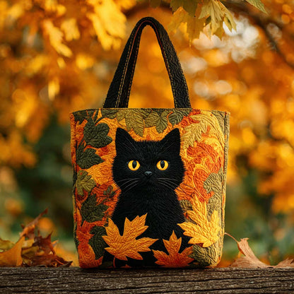Golden Leaf Cat Quilted Tote Bag NCU0TD150