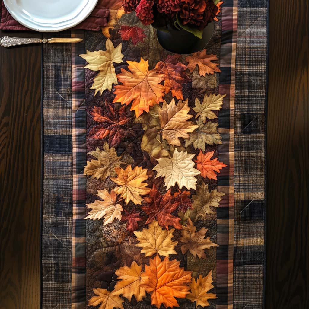 Golden Leaf Dance Quilted Table Runner NCU0NT8403