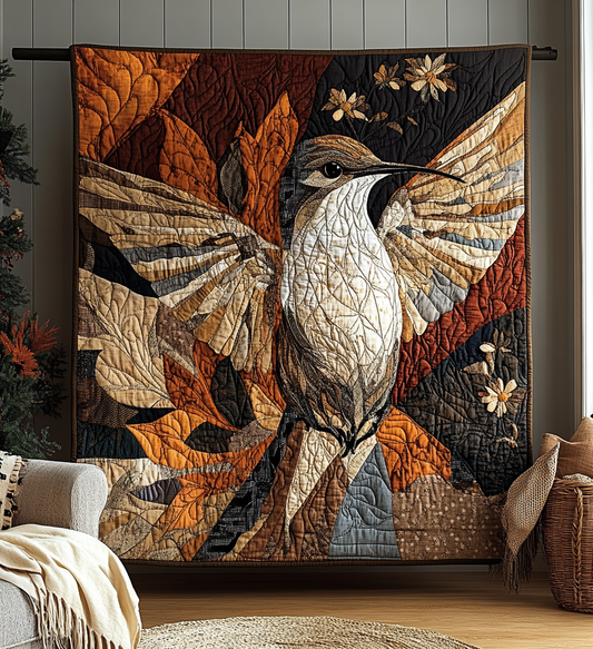 Golden Leaf Hummingbird Quilted Blanket NCU0DV1273