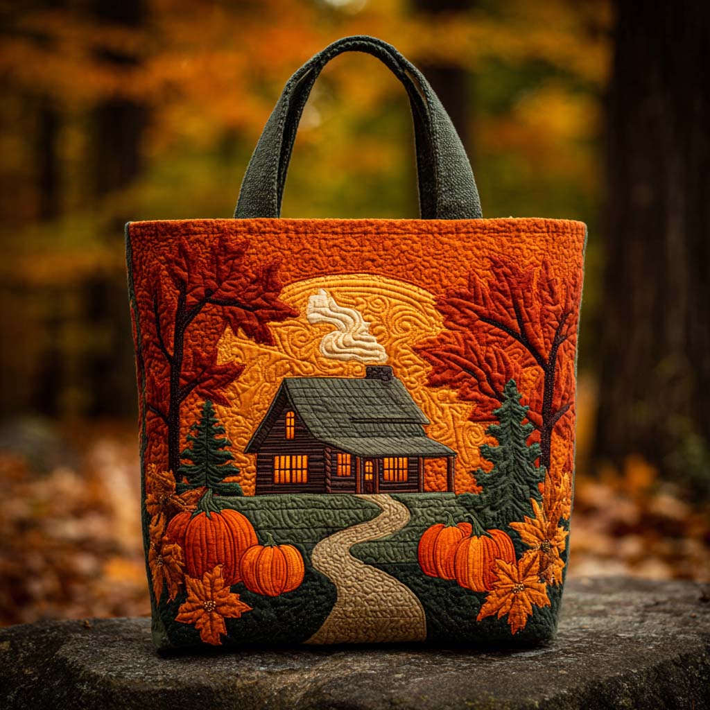 Golden Leaf Path Quilted Tote Bag NCU0TD143