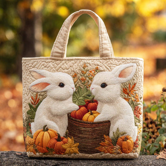Golden Leaf Rabbit Quilted Tote Bag NCU0TD133