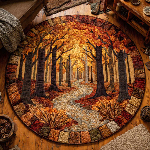 Golden Leaves Quilted Round Mat NCU0TD064