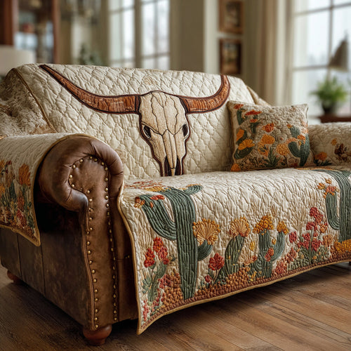 Golden Longhorn Trail Quilted Sofa Cover NCU0HH1651
