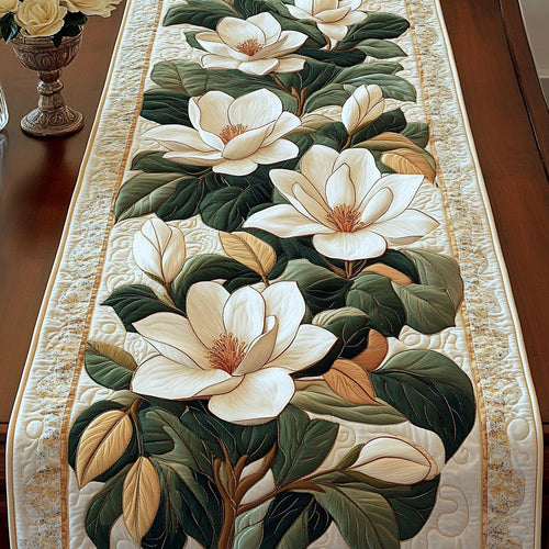 Golden Magnolia Bloom Quilted Table Runner NCU0NT3697