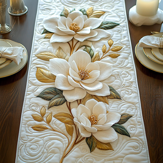 Golden Magnolia Quilted Table Runner NCU0DV3640