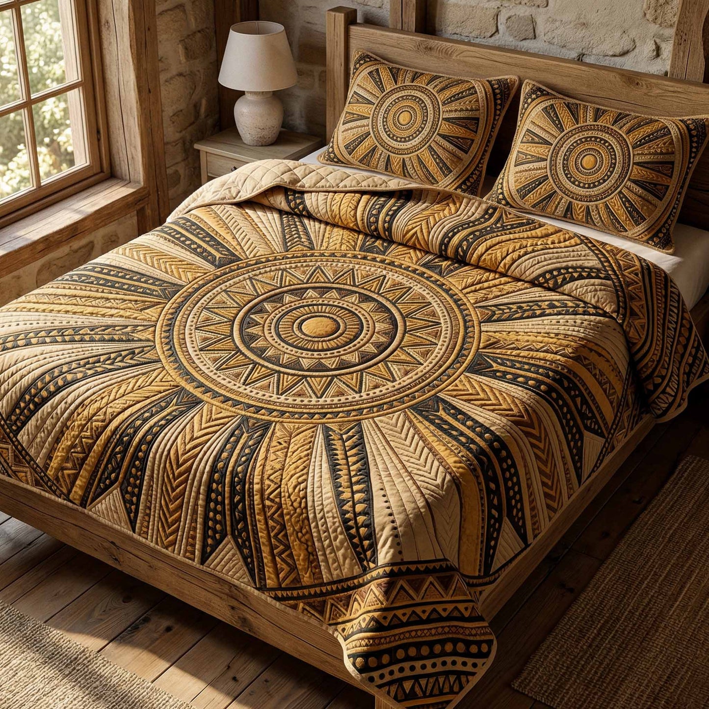 Golden Mandala 3-Piece Quilted Bedding Set NCU0XD2733