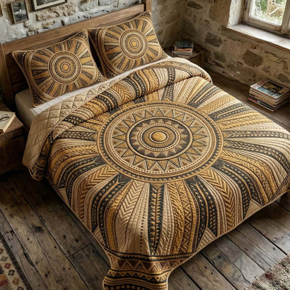 Golden Mandala 3-Piece Quilted Bedding Set NCU0XD2733