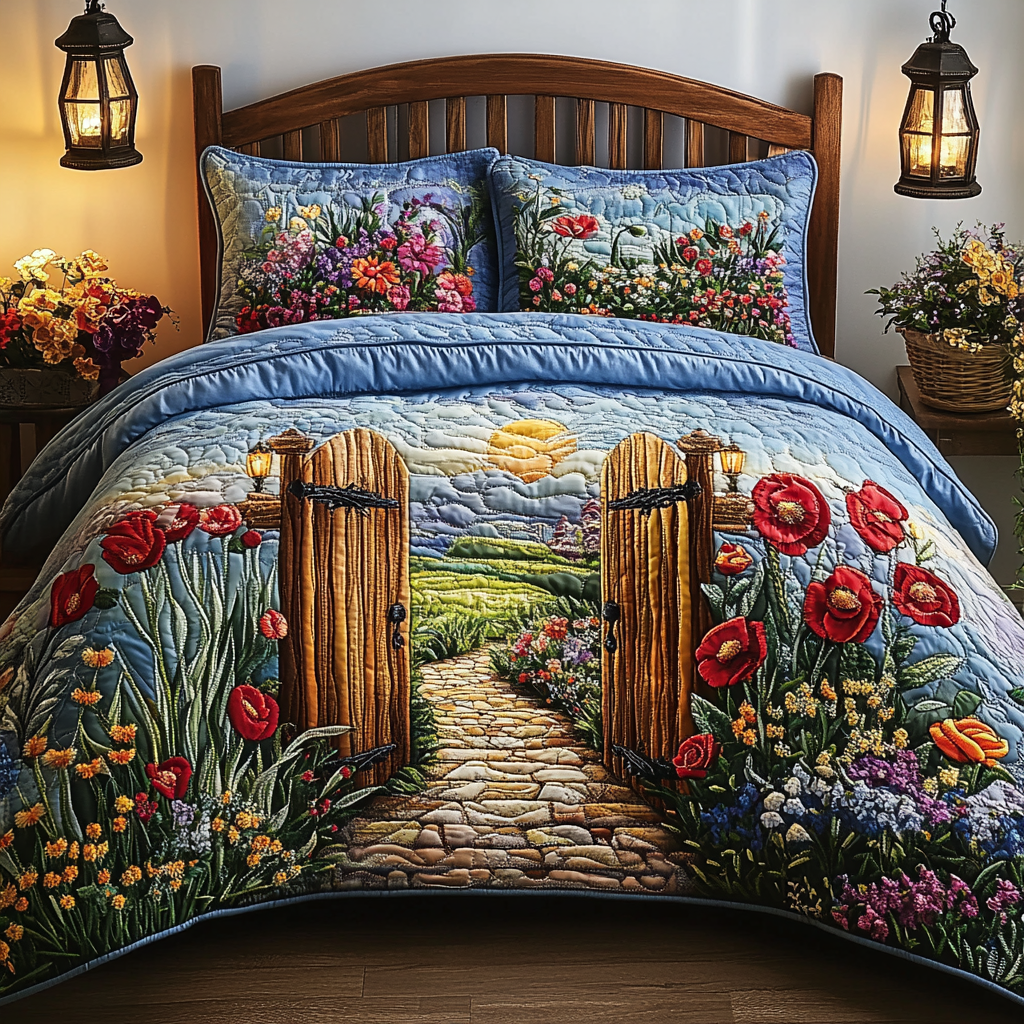 Golden Meadow 3-Piece Quilted Bedding Set NCU0VL2585