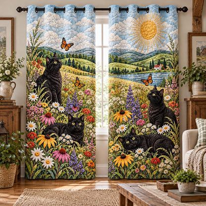 Golden Meadow Black Cat Quilted Curtains NCU0DV10385