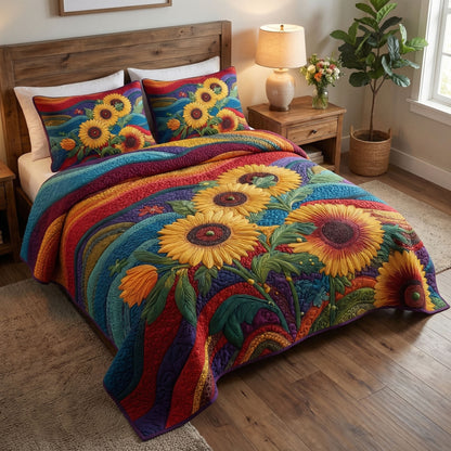 Golden Meadow Glow 3-Piece Quilted Bedding Set NCU0PT11538