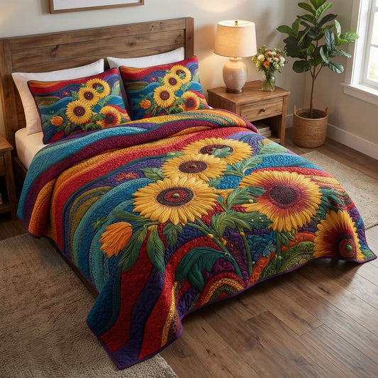 Golden Meadow Glow 3-Piece Quilted Bedding Set NCU0PT11538