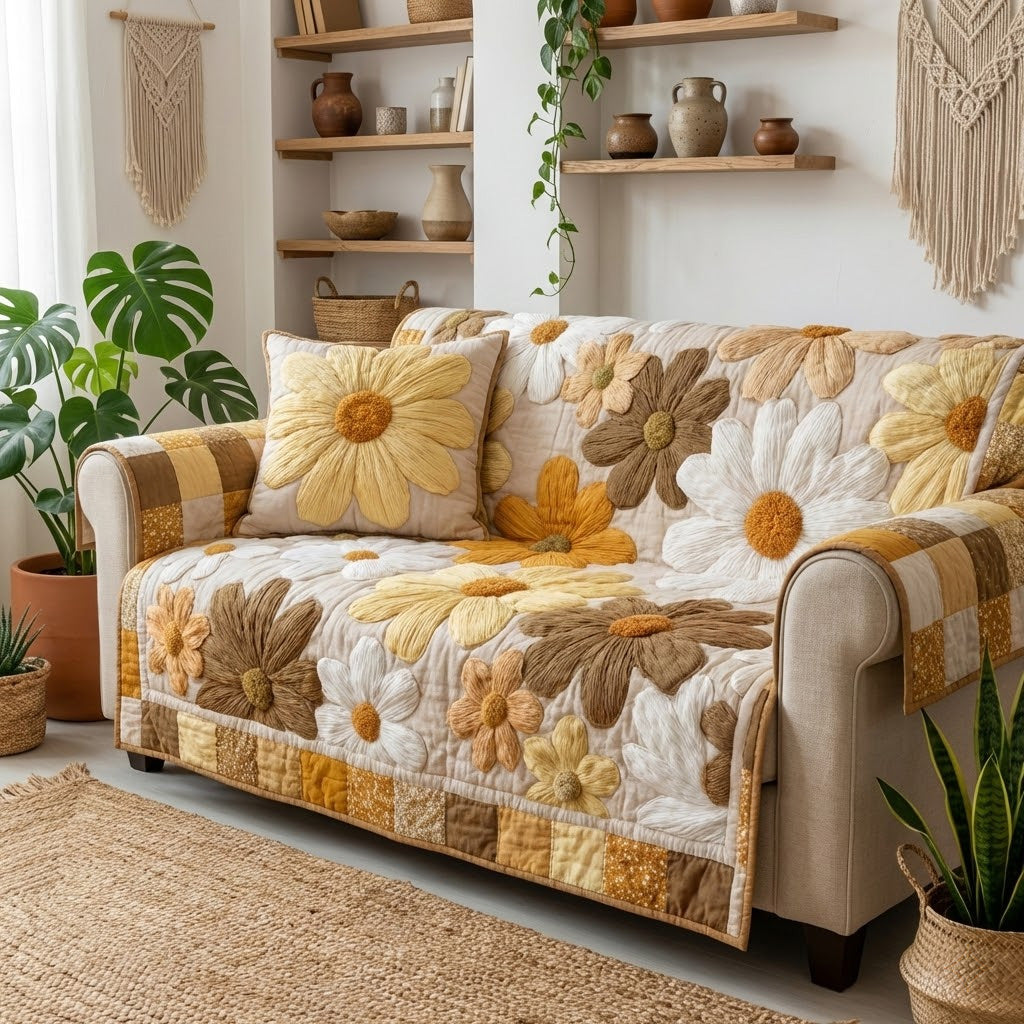 Golden Meadow Quilted Sofa Cover NCU0VL3409