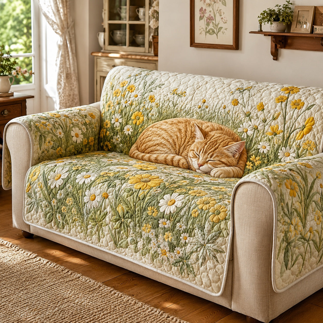 Golden Meadow Slumber Quilted Sofa Cover NCU0VL3895