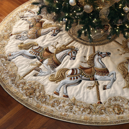 Golden Merry-Go-Round Quilted Christmas Tree Skirt NCU0HH861